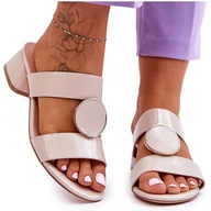 Klapki i japonki damskie - Eleganckie Klapki Na Obcasie Sergio Leone KL310 Beżowe beżowy - miniaturka - grafika 1