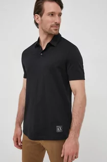 Koszulki męskie - Armani Exchange Exchange polo bawełniane kolor czarny gładki - grafika 1