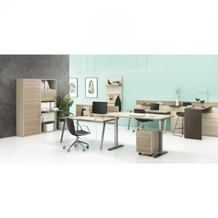 B2B Partner Stół biurowy SINGLE LAYERS, z przegrodami, regulowane nogi, dąb naturalny / dąb bejcowany 611577 - Stoły i stoliki do biura - miniaturka - grafika 3