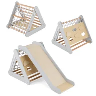 Place zabaw - 4 w 1 Trójkąt do wspinaczki dla dzieci ze zjeżdżalnią, regulowane nachylenie, obciążenie 50 kg dla dzieci powyżej 1 roku życia, szary - miniaturka - grafika 1