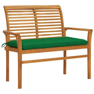 vidaXL Ławka ogrodowa z zieloną poduszką, 112 cm, lite drewno tekowe 3062669 - Ławki ogrodowe - miniaturka - grafika 1