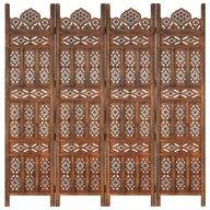 Parawany - Parawan VidaXL, 4-panelowy, rzeźbiony, brąz, drewno mango, 160x165 cm - miniaturka - grafika 1