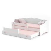 Łóżka dla dzieci i młodzieży - Łóżko podwójne EMMA z szufladą i barierką 160x80 różowy uchwyt - miniaturka - grafika 1