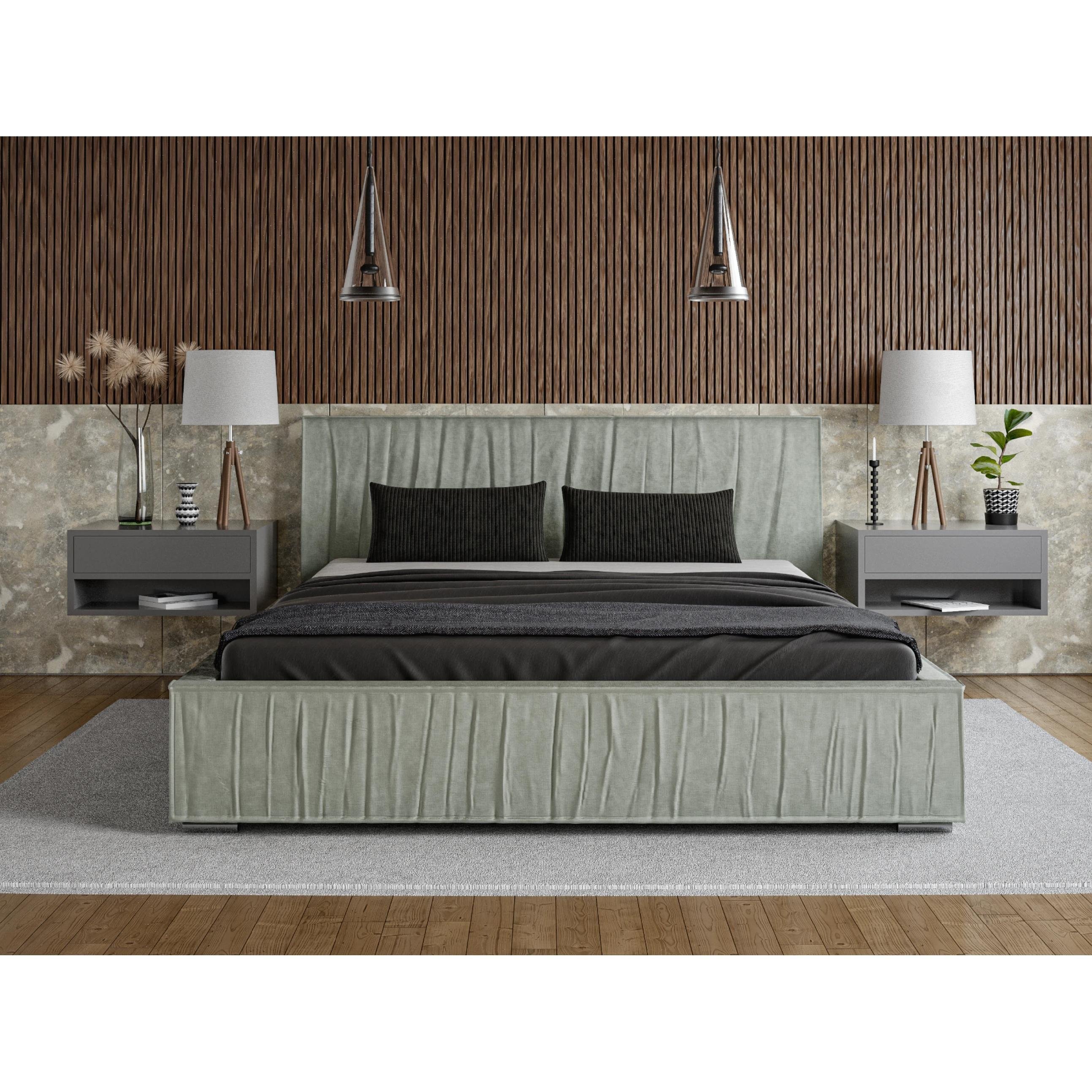 ADIDAR Elias łóżko tapicerowane 200x200cm stelaż metalowy z podnośnikami hydraulicznymi łóżko do przechowywania pistacja Magic Velvet 2255