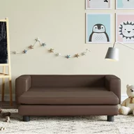 Meble do sypialni - vidaXL Sofa dziecięca z podnóżkiem, brązowa, 100x50x30 cm, ekoskóra - miniaturka - grafika 1