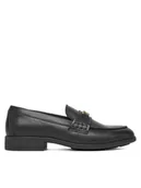 Półbuty damskie - Tommy Hilfiger Loafersy Th Logo Leather Loafer FW0FW08705 Czarny - miniaturka - grafika 1