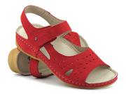 Sandały damskie - Wygodne sandały damskie skórzane na rzep- Pollonus 1515, czerwone - miniaturka - grafika 1
