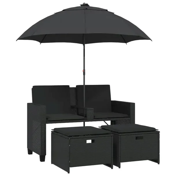 Czarny mebel ogrodowy z parasolem i 2 podnóżkami 120x61x80 cm