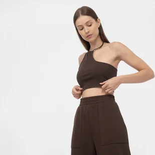 Damski crop-top 4F 4FAW22TTSHF634 - brązowy - Koszulki sportowe damskie - miniaturka - grafika 1