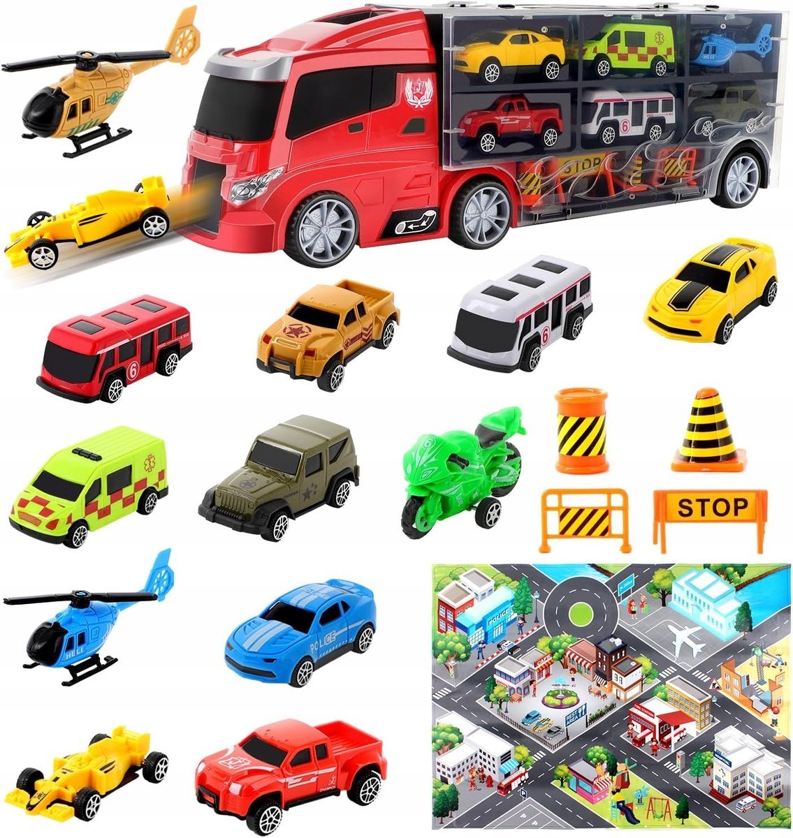 Duża Ciężarówka Walizka Z Autkami Truck Mata Auta Samochodziki Prezent