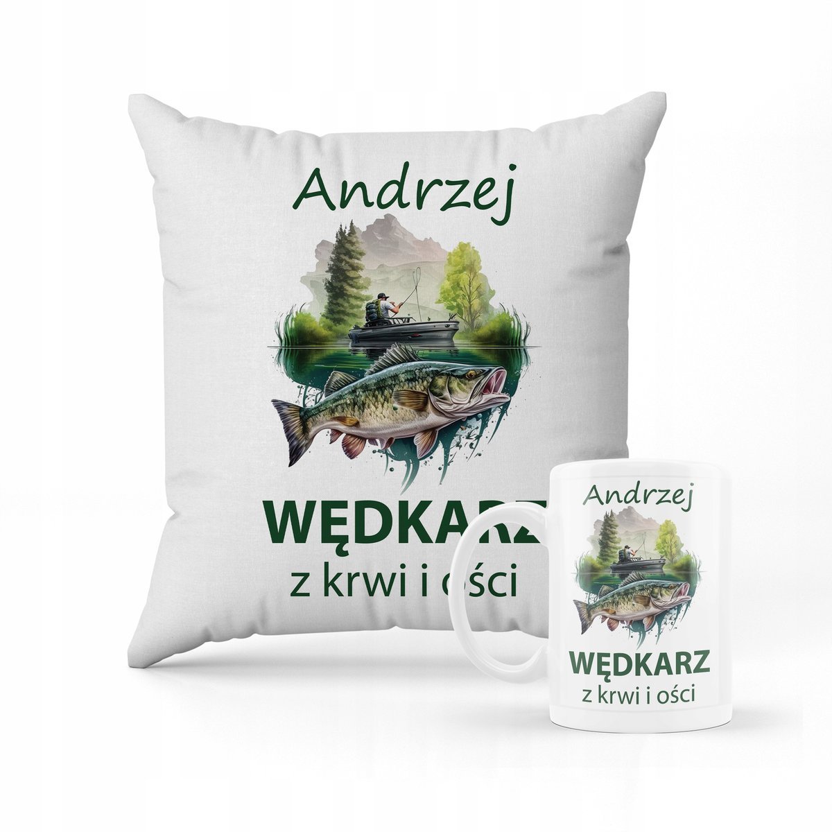 ZESTAW PODUSZKA + KUBEK Prezent dla wędkarza + IMIĘ 5