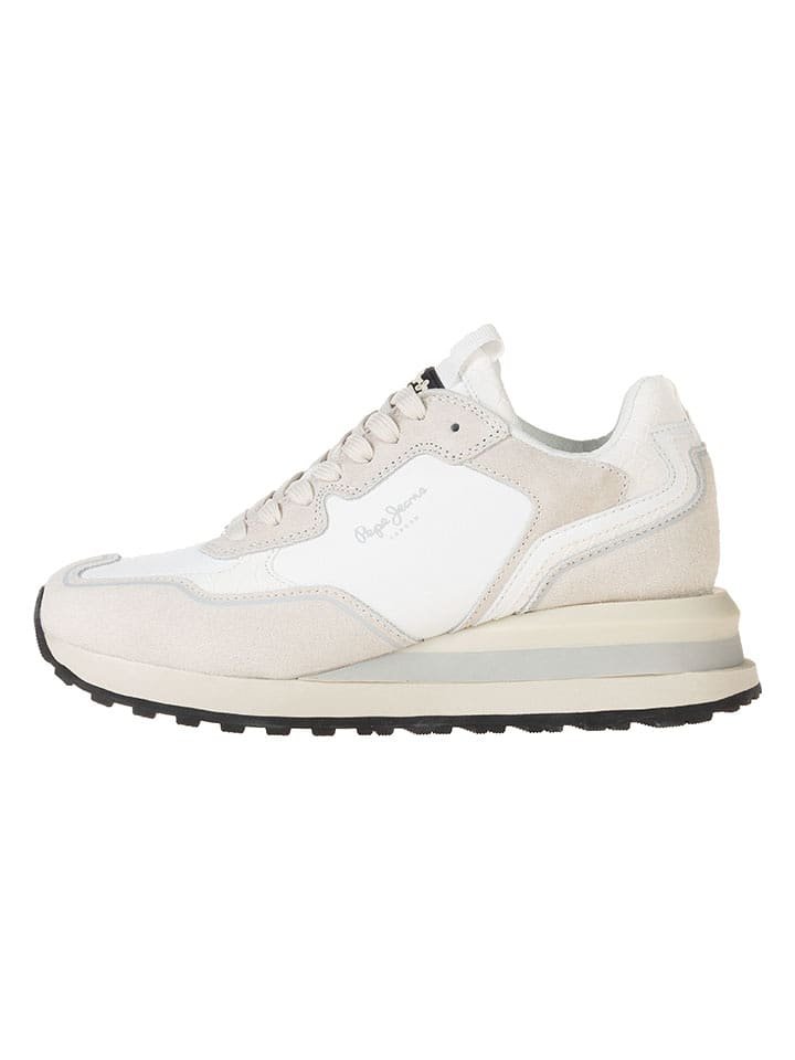 Pepe Jeans FOOTWEAR Skórzane sneakersy w kolorze beżowo-białym na koturnie