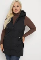 Kamizelki damskie - Czarna Długa Pikowana Kamizelka z Kapturem i Dwustronnym Suwakiem Terillie - miniaturka - grafika 1