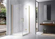 Kabiny prysznicowe - HYDROSAN Kabina prysznicowa kwadratowa narożna 90x90x195 drzwi podwójne składane złota szkło transparentne uniwersalna z powłoką Nano Glass KZ08C-GL-90 - miniaturka - grafika 1