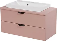 Szafki łazienkowe - Szafka łazienkowa pudrowy róż z umywalką nablatową czarny uchwyt 80 cm Magnolia Gante - miniaturka - grafika 1