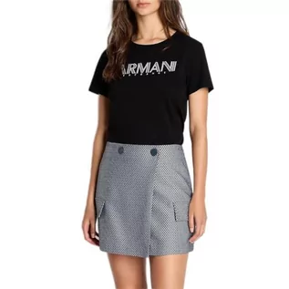 Koszulki i topy damskie - Armani Exchange Damska koszulka bawełniana z dżerseju, dopasowane, logo, czarny, S - grafika 1