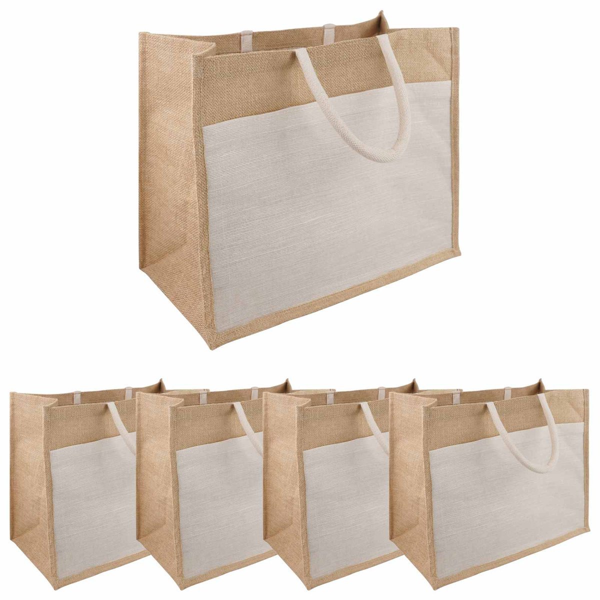 vidaXL Torebki Jutowe z Kieszonką 5 pcs 42 x 33 x 19 cm