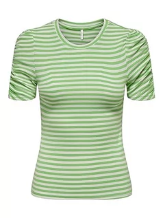 Koszulki i topy damskie - ONLY Women's ONLBELIA 2/4 Ruching TOP Box JRS T-Shirt, Summer Green/Stripes:Cloud Dancer (Ola), L, Summer Green/Stripes: cloud Dancer (Ola), L - grafika 1