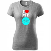 Koszulki i topy damskie - Damska Koszulka z Nadrukiem Rowerowa I love my bike Prezent dla Rowerzystki ciemnoszary melanż L - miniaturka - grafika 1