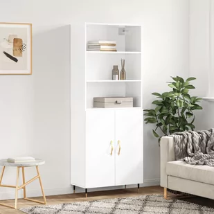 vidaXL Witrynka biała połysk 69,5x34x180 cm materiał drewnopochodny - Witryny - miniaturka - grafika 1