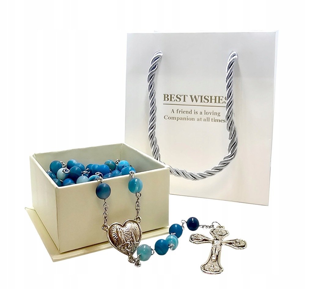 Różaniec Kamień Naturalny Agat Niebieski M126 Prezent