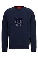 Bluzy męskie - HUGO Męska bluza Stacked z bawełny Terry z logo o metalicznym wyglądzie, Dark Blue405, S - miniaturka - grafika 1