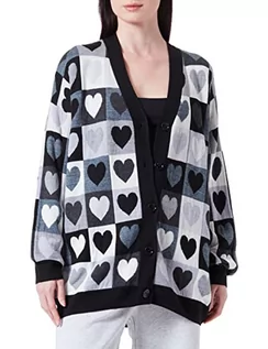 Swetry damskie - Love Moschino Damski kardigan Maxi z długim rękawem, Szare serca, 44 - grafika 1