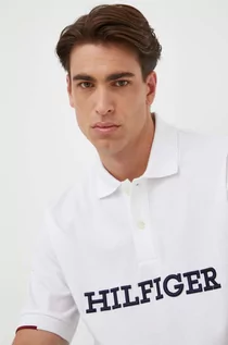 Koszulki męskie - Tommy Hilfiger polo bawełniane kolor biały z aplikacją - grafika 1