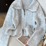 Swetry damskie - TEMU DCROWOME Damski Zimowy Blazer z Kołnierzem – Jednokolorowy Płaszcz z Kołnierzem, Średnioelastyczna Marynarka na Jesień/Zimę, Elegancka Odzież - miniaturka - grafika 1