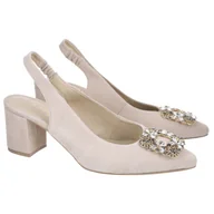 Czółenka - Czółenka damskie z odkrytą piętą Eksbut 3E-6711-L51 beżowy 35 - miniaturka - grafika 1