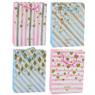 Torba Prezentowa Papierowa Niebieska Różowa Brokat 23 x 18 x 10,5 cm - Opakowania i torebki na prezenty - miniaturka - grafika 1