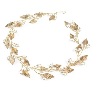 OZDOBA DO WŁOSÓW ślubna ZŁOTA perły LISTKI stroik - Ozdoby do włosów - miniaturka - grafika 1