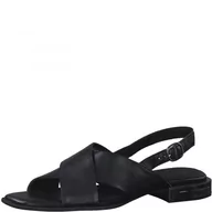 Sandały damskie - MARCO TOZZI Sandały damskie 2-28117-28, skórzane, z obcasem, czarny - Black Antic - 37 eu - miniaturka - grafika 1