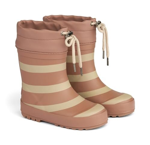 Wheat Unisex dziecięce buty termiczne, kalosze z nadrukiem Junior, rozmiary dla chłopców i dziewczynek, 100% naturalny kauczuk, buty przeciwdeszczowe, 2029 Old Rose Stripe, 22 EU