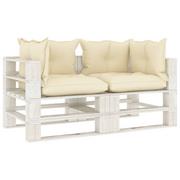 Ławki ogrodowe - vidaXL Ogrodowa sofa 2-osobowa z palet, z kremowymi poduszkami, drewno - miniaturka - grafika 1