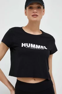 Koszulki sportowe damskie - Hummel t-shirt bawełniany kolor czarny - grafika 1