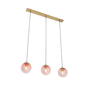 QAZQA Lampa wisząca art deco mosiądz różowe szkło 3-źródła światła - Pallon - Lampy sufitowe - miniaturka - grafika 1