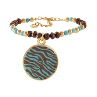 Bransoletki - Bransoletka z czekoladowych koralików, turkusów i złotych kuleczek z zawieszką w zeberkę (B25/LAT/155AU) - miniaturka - grafika 1