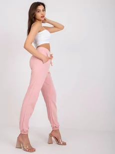 Spodnie dresowe jasny różowy casual joggery nogawka ze ściągaczem troczki kieszenie - Dresy damskie - miniaturka - grafika 2