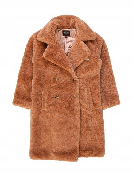Guess Płaszcz Futrzany Dwurzędowy Z Kieszeniami Camel 128 Gma