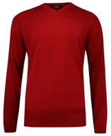 Swetry męskie - Sweter Czerwony Elegancki w Serek -MM Classic- Męski, (V-neck), Klasyczny - miniaturka - grafika 1