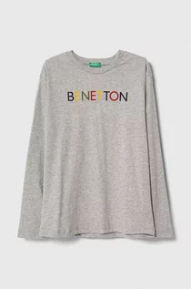 Bluzki dla dziewczynek - United Colors of Benetton longsleeve bawełniany dziecięcy kolor szary z nadrukiem - grafika 1