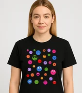 Koszulki dla dziewczynek - Czarna damska koszulka w kropki na Dzień Kropki - miniaturka - grafika 1