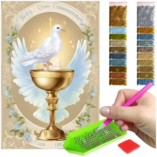 Haft Diamentowy ARTULIO, Obraz DIY 5D, Diamond Painting, Mozaika diamentowa 40x60cm ( BIAŁY GOŁĄB NA KIELICHU) + zestaw akcesoriów - Zabawki kreatywne - miniaturka - grafika 1