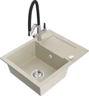 Mexen Enzo zlewozmywak granitowy 1-komorowy z ociekaczem i baterią kuchenną Duo, beżowy - 6506-69-671701-07 - Zlewozmywaki z baterią - miniaturka - grafika 1