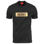 Koszulki męskie - HUGO BOSS Koszulka Męska T-Shirt Bawełniany Czarny Logo Napis r. XXL - miniaturka - grafika 1