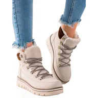 Botki damskie - Goodin Wygodne Casualowe Traperki beżowy - miniaturka - grafika 1