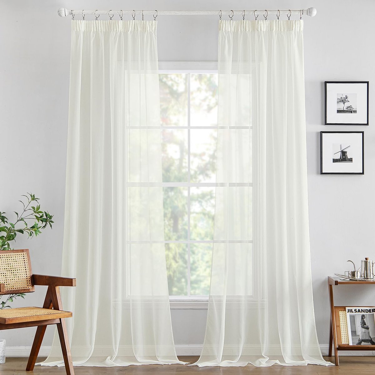 Zasłony Miulee 140x215 cm 2 szt. Białe Półprzezroczyste