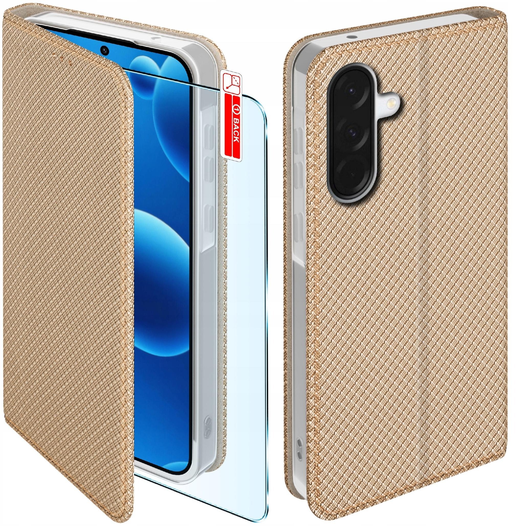 Etui z klapką do Samsung A56 5G Zamykane Złote Futerał + Szkło 9H