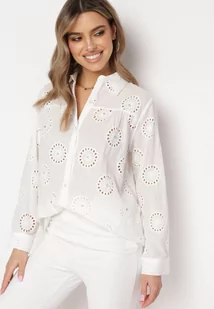 Biała Bawełniana Koszula z Haftowanym Wzorem i Cyrkoniami Ilumine - Koszule damskie - miniaturka - grafika 1